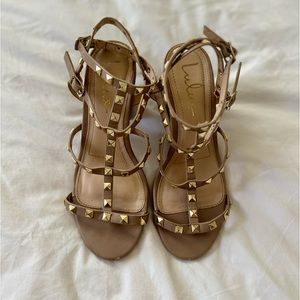 Lulu’s nude block heel studded sandals